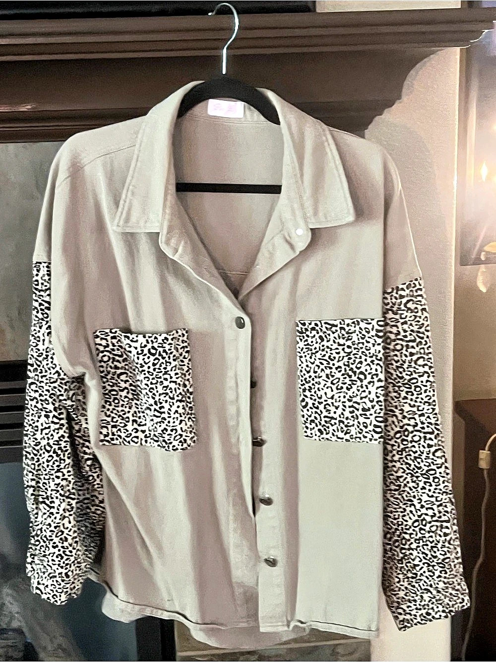 Pink Lily Animal Print Sleeve Button Down Shirt